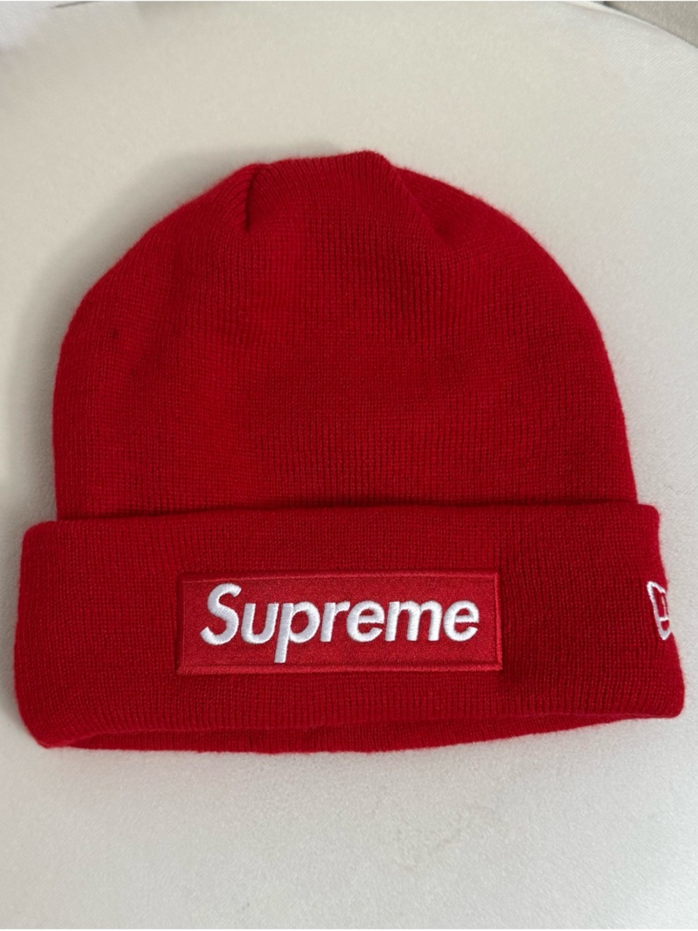 Supreme Red Box Logo Beanie FW23 New Era One Size World Famous Knit Hat
